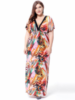 Bohemian Women Sexy Colorful Printed V-Neck High Waist Maxi Dress