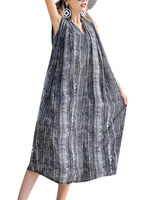 Bohemian Women V-neck Pure Color Loose Chiffon Mid-Long Dresses