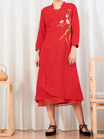 BOHUI Vintage Embroidered Layered Long Sleeve Women Dresses
