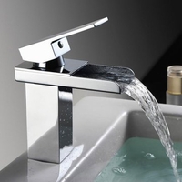Brass Waterfall Basin Sink Tap Square Mixer Chrome Luxury Bathroom Cloakroom