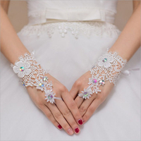 Bridal Lace Embroidery Diamond Hook Gloves Wedding Dress Accessories Short Gloves
