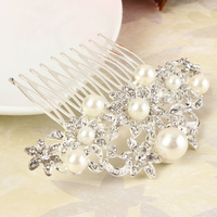 Bridal Wedding Hairpin Flowers Pearl Crystal Rhinestone Diamante Hair Clip Comb