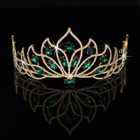 Bride Gold Green Rhinestone Crystal Tiara Crown Princess Queen Wedding Bridal Party Headpiece