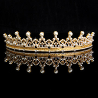 Bride Gold Pearls Crystal Rhinestone Wedding Tiara Crown Prom Pegeant Bridal Headband Jewelry