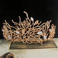 Bride Gold Rhinestone Crystal Coral Shape Crown Princess Queen Tiara Wedding Party Prom Headpiece