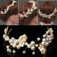 Bride Luxury Crystal Pearl Bead Hair Chain Wedding Bridal Tiara Hair Accessories Headband