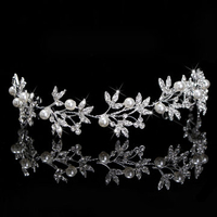 Bride Pearl Rhinestone Leave Shape Headpiece Bridal Hair ornaments Tiara Wedding Accessories