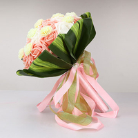 Bride Pink Rose Holding Flowers Green Leaves Wedding Bouquet Decor