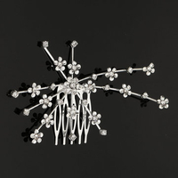 Bride Plum Flower Rhinestone Crystal Hair Comb Bridal Wedding Headpiece Headband