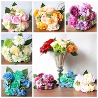 Bride Silk Rose Dahlia Bouquet Artificial Flower Wedding Party Supply Home Decoration
