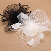 Bride Women Dot Black White Feather Mesh Fascinator Wedding Party Headpieces