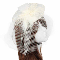 Bride Women Flower Feather Bead Mesh Fascinator Wedding Party Headpieces