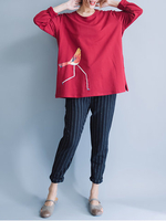 Brief Birds Printed Long Sleeve O Neck Women T-Shirts