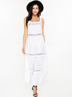 Brief Casual Solid Color Lace Patchwork Spaghetti Strap Women Maxi Dresses