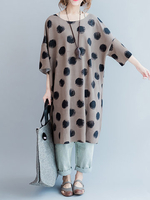 Brief Loose Polka Dot Half Sleeve O Neck Women Dresses