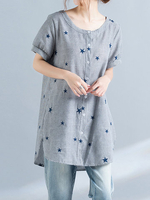 Brief O Neck Short Sleeve Side Slit Women Shirts