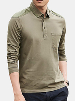 Brief Solid Color Long Sleeve Casual Polo Shirt for Men