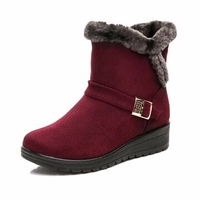 Buckle Fur Lining Suede Keep Warm Slip On Flat Ankle Boots