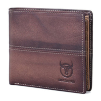Bullcaptain Genuine Leather Bifold Wallet 10 Card Slots Casual Vintage Card Pack Purse For Men