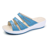 Candy Color Leather Slip On Beach Flat Platform Sandals For Women