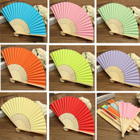 Candy Color Pocket Folding Bamboo Fan Paper Hand Fans Wedding Party Decoration Favor