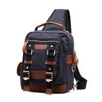 Canvas With Leather Chest Bag Casual Vintage Shoulder Crossbody Bag For Men