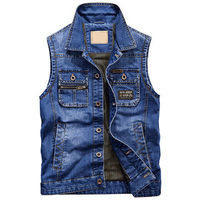 Cargo Loose Outdoor Fashion Multi Pockets Denim Vest for Men