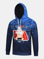 Cartoon Christmas Santa Funny Printing Front Pocket Casual Sport Hoodies