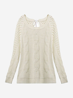 Casual Bow Hollow Pullover Loose Long Sleeve Knit Women Sweater