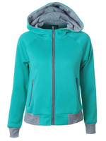 Casual Brief Women Zipper Hooded Contrast Color Sweatshirt Coat