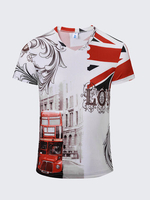 Casual Bus Flag Printing Vintage V-Neck T-Shirt Breathable Short Sleeved Tees For Men