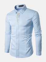 Casual Business British Style Embroidery Hidden Button Band Collar Designer Shirts for Men