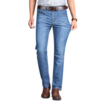 Casual Business Elastic Straight Legs Zipper Up Jeans for Men