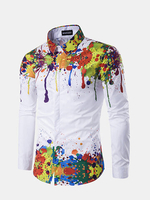 Casual Business Korean Style 3D Splash Ink Printing Long Sleeve Dress Shirts for Men