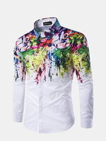 Casual Business Personality Flowers Spray Paint Long Sleeve Ink Splash Shirts for Men