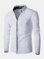 Casual Business Stand Collar Long Sleeve Slim V Neck Designer Shirts for Men