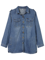 Casual Button Pockets Frayed Denim Jacket For Women