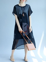 Casual Cartoon Printed Black Fake Two Pieces Dresses For Women
