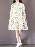 Casual Cartoon Printed Lapel Long Sleeves Dresses For Women