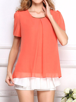 Casual Chiffon Irregular Short Sleeve O-neck Blouse For Women