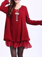 Casual Chiffon Patchwork Back Bow Double Layer Flared Mini Dress