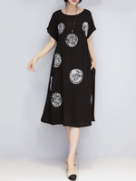 Casual Circle Printed Short Sleeve Pockets Dress For Women