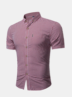 Casual Classical Business Small Plaids Printing Short Sleeve Dress Shirts for Men