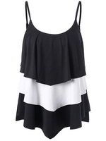 Casual Color Contrast Strap O-Neck Ruffles Tank Tops For Women