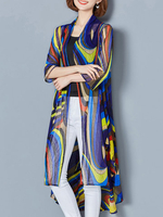 Casual Colorful Print Irregular 3/4 Sleeve Chiffon Kimonos For Women