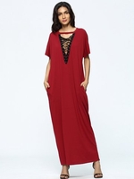 Casual Criss-cross Loose Short Sleeve O-neck Women Maxi Dresses