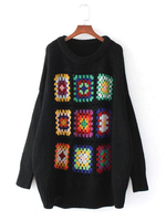 Casual Crochet Geometric Long Sleeve O-neck Women Sweaters