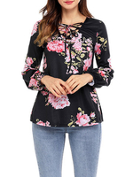 Casual Cross V-Neck Printed Lantern Sleeves Shirts
