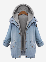 Casual Denim Drawstring Twinset Hooded Women Jacket Outerwear
