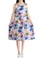 Casual Elastic Waist Floral Printed Vest Dresses For Women